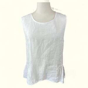Francesca Bettini SZ Medium White Linen Tank with Round Neck and Relaxed Fit